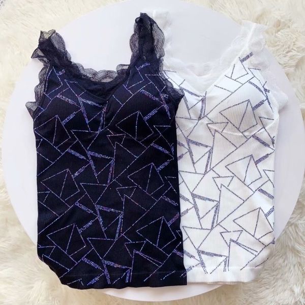 

new live broadcast same thread knitted diamond slim slimming plus size vest lace pullover sleeveless base top, Black;white