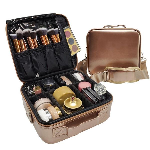

rose gold travel makeup bag leather necessary cosmetic case professional brush beauty bags fashion brushes storage box & cases