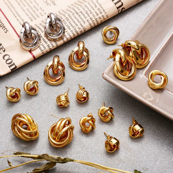 

exaggerated punk rock metal geometric earrings personalized earrings, Golden