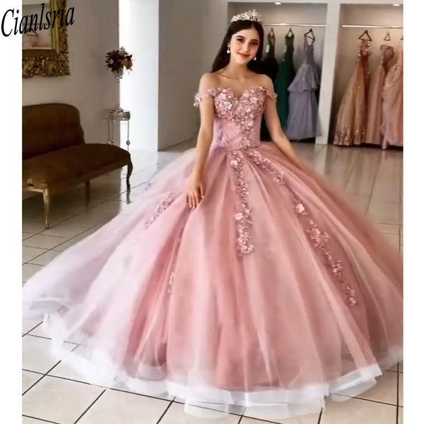 

2021 gorgeous sweet 16 dresses quinceanera dress floral off the shoulder neck yellow tulle ball gown prom dresses with flowers, Blue;red
