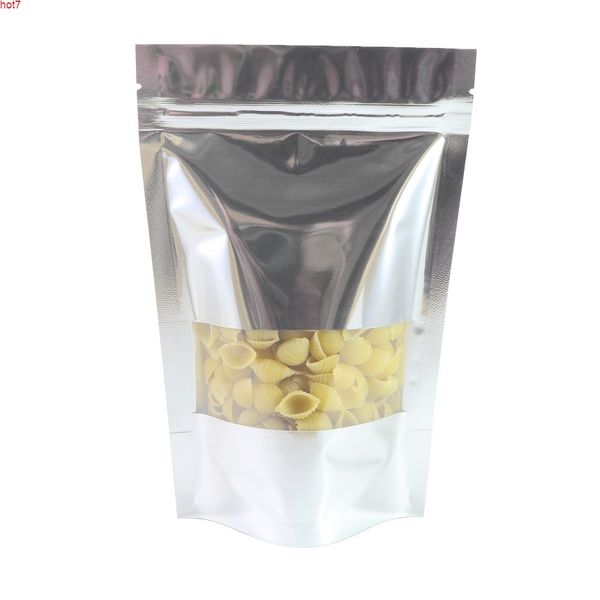 Borsa di stoccaggio varietà varietà sacchetti in argento lucido con finestra in piedi con ziplock Imballaggio di calore Sigillabile sacchetti per il frutto secco Qtà