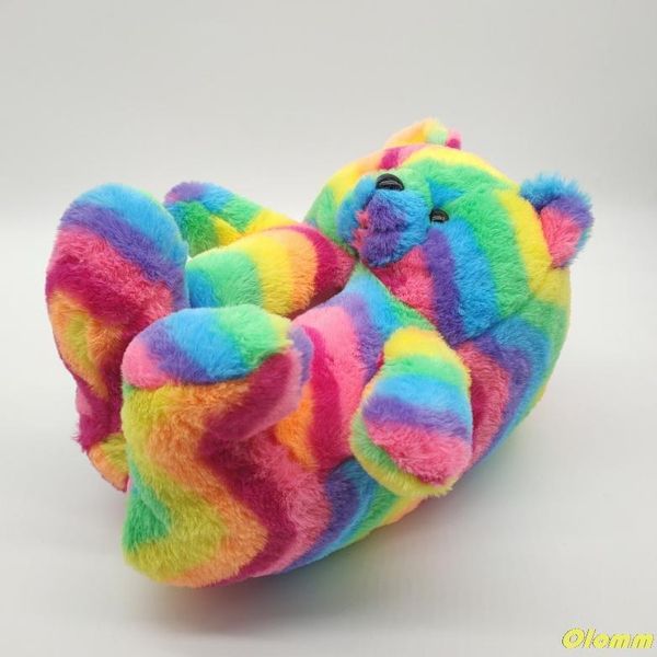 

cute cartoon bear cat winter women men slippers fashion ladies home fur slip on warm indoor house shoes for lovers, Black