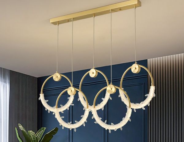 Lampadario di cristallo moderno per sala da pranzo Gold Circle Living Home Decoration Light Fixture Ring Cristal Led Bed Lamp