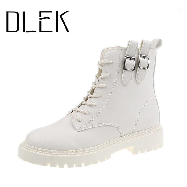

boots dlek ankle lace-up round toe women white platform shoes buckle durable female ladies high, Black