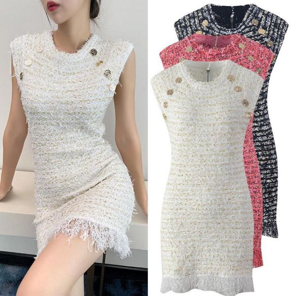

casual dresses women knitted sweater dress button up sleeveless vintage zipper tassel elegant bodycon mini lady fashion vestidos q490, Black;gray