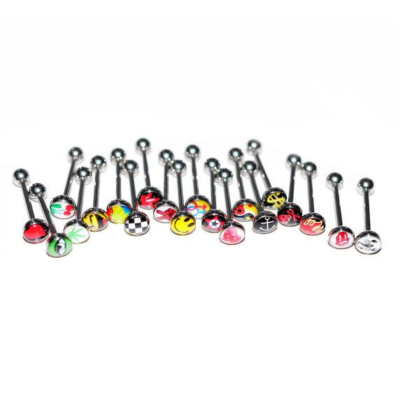 

d0523 stainless steel tongue ring mix logo images, Silver