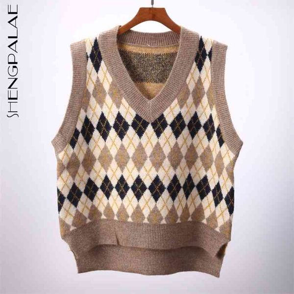 

argyle knitted pullover waistcoat spring v-neck loose mohair irregular sweater vest female fasion 5a1150 210427, Black;white