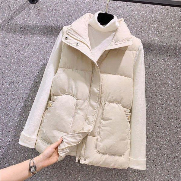 

women's vests 2021 women fashion sleeveless vest autumn winter warm loose cotton padded jacket female stand collar waistcoat z886, Black;white
