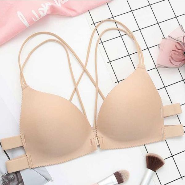 

camisoles & tanks tizhan korean style front buckle beauty underwear one-piece gathering thin bra, Black;white