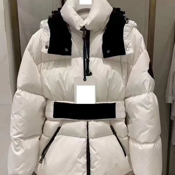 

luxury french maya france brand ladies down jacket designer hooded collar zipper waist belt coat, Black