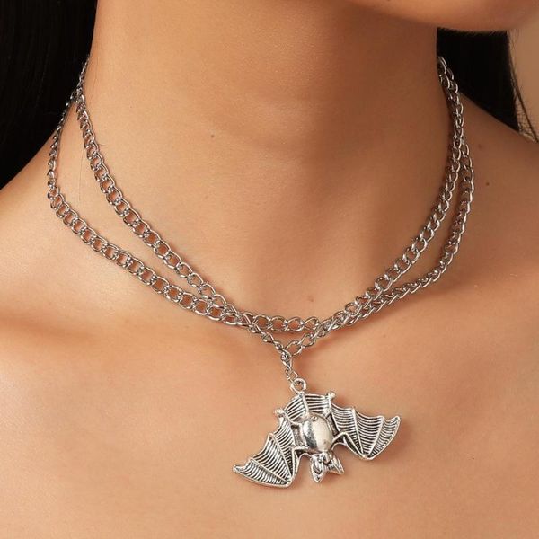 

pendant necklaces double layer bat necklace silver color gothic vintage choker for women jewelry & pendants halloween gift