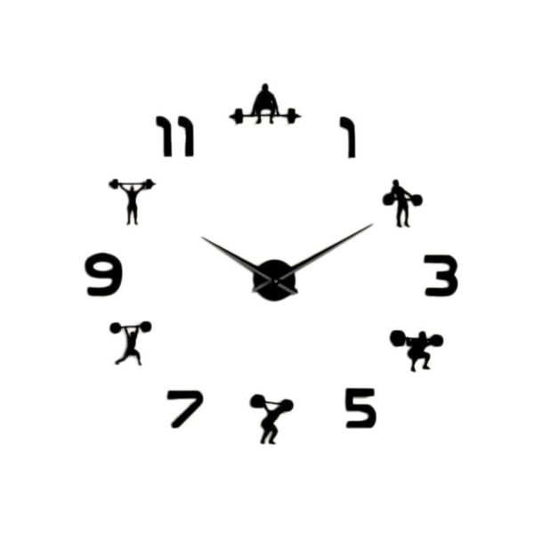

wall clocks weightlifting fitness room decor diy giant clock mirror effect powerlifting frameless large watch