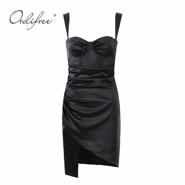 

summer women party spaghetti bodycon strap black satin dress 210415, Black;gray