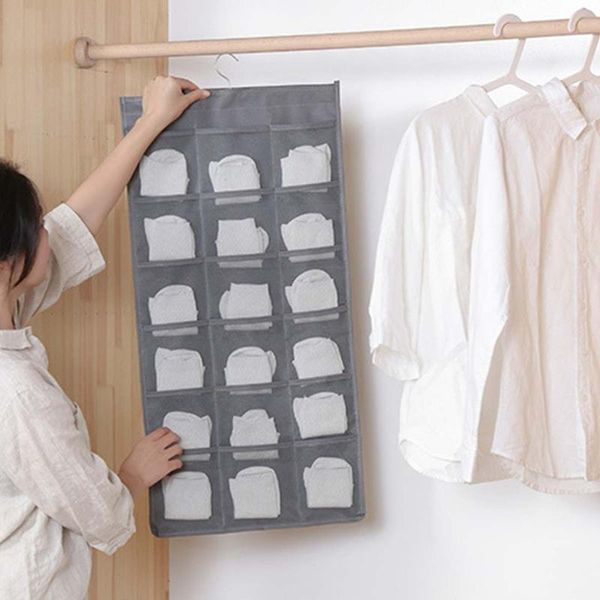 

storage boxes & bins portable 18 grid closet multi-role hanging bag two side socks bra underwear rack hanger organizer box wall-mount