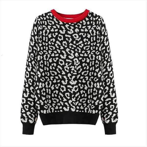 

korean jumper autumn winter womens sweater knitted women oversized female leopard jacquard fashion wool blends pullover, White;black