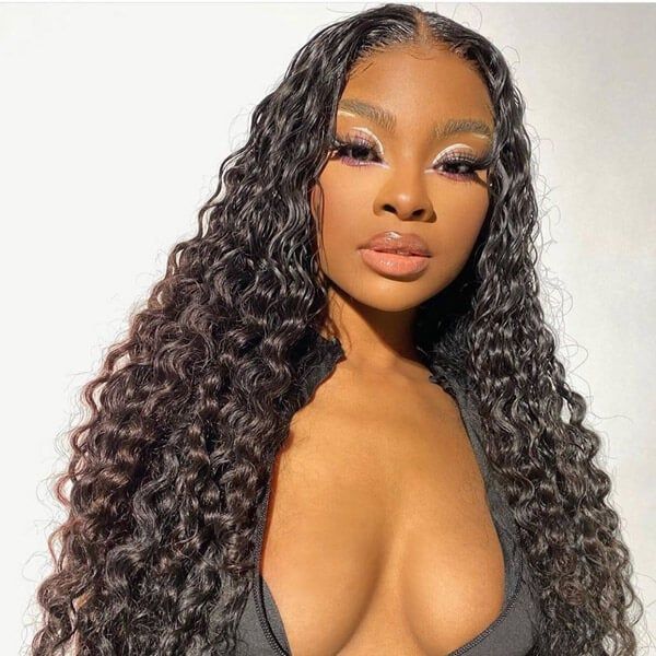 

deep wave13x6 hd lace front virgin human hair wigs brazilian bleached knots pre plucked with baby hair 150% density for women deep curly, Black;brown