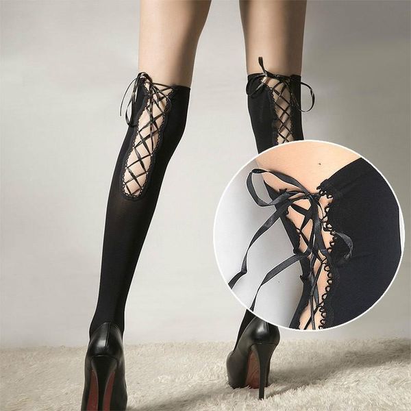 

socks & hosiery 5pcs chic gorgeous hollow leg tie for women knee long stockings thetube bowknot white thigh girl elastic spring fashion, Black;white
