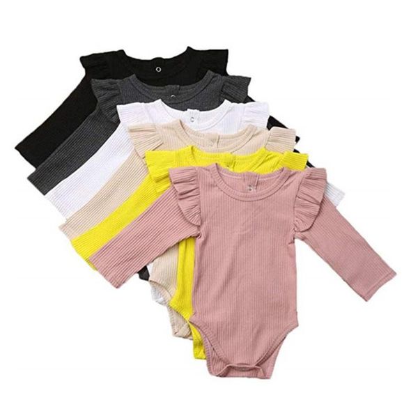 

rompers born one-piece infant kids girls boys autumn causal bodysuit long sleeve ruffles solid warm jumpsuit 0-24m outfit, Blue