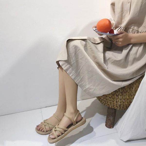 

rattan weaving fisherman shoes flat comfortable waterproof platform two wearing roman women's sandals and slippers, Black