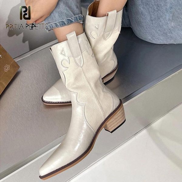 

boots summer style pointed thick heel western cowboy skinny short female retro color matching middle tube, Black