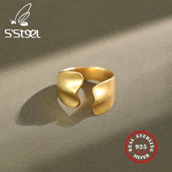 

cluster rings s'steel irregular big for women 925 silver sterling gold ladies ring vintage ringen bague femme argent jewelry, Golden;silver