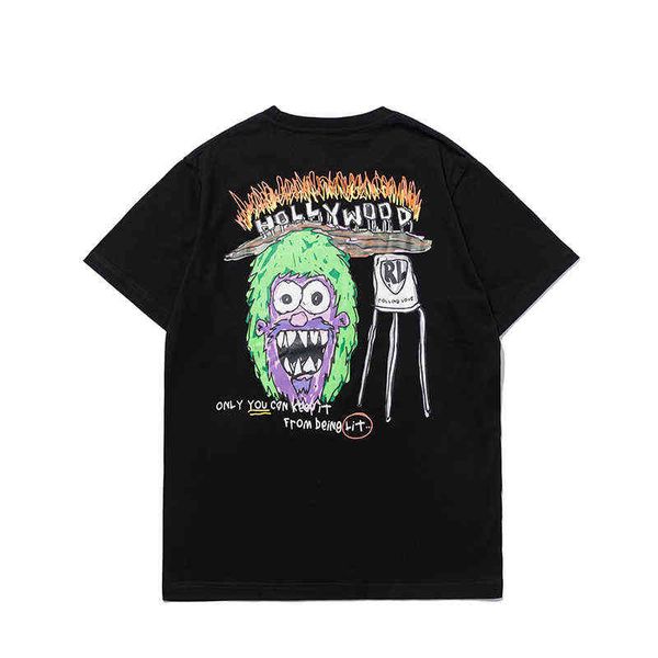 

2021 travis high street hip hop summer street fashion pure cotton round neck short sleeve casual men women 1:1 harajuku g1207, White;black