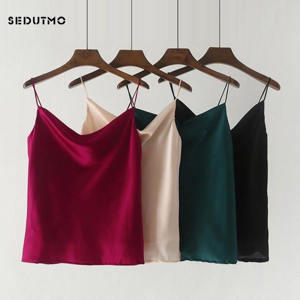 

women's tanks & camis sedutmo summer tank women short satin halter crop sleeveless backless blouse fashion oversize shirts ed1046, White
