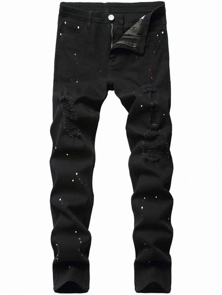 

men splash ink ripped jeans q7lk#, Blue