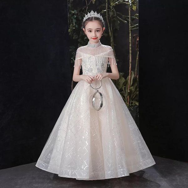 

girl's dresses beads sequin tulle flower girl wedding dress formal evening party long kids for girls princess prom ball gown, Red;yellow
