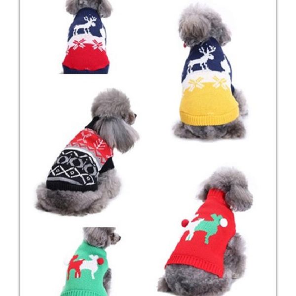 

dog apparel pet clothes sweater bone striped turtleneck christmas snowflake winter