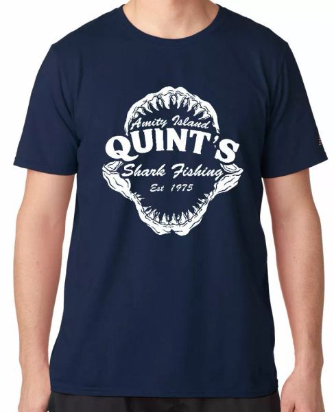 

mÃ¢choires quint's shark pÃªche 70's 80's film t-shirt, White;black