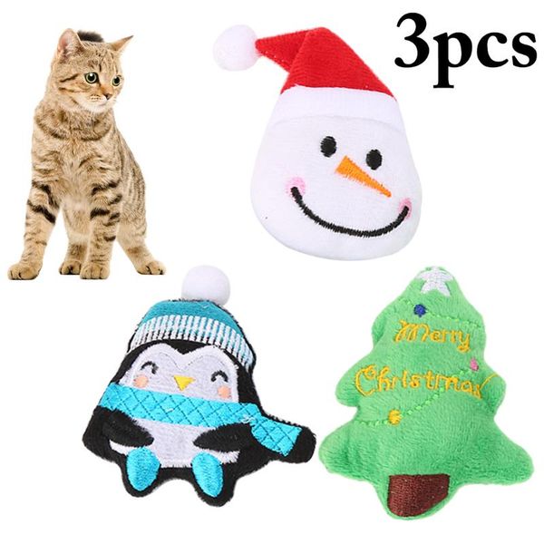

cat toys 3pcs pet soft plush creative snowman christmas tree shape toy gifts catnip stuffed pillow doll playing for