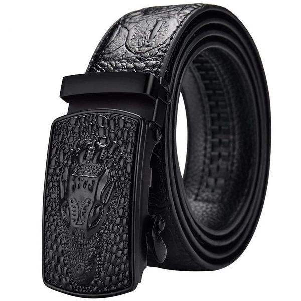 

belts men's belt leather automatic buckle business casual high-quality crocodile pattern with buckle2021, Black;brown