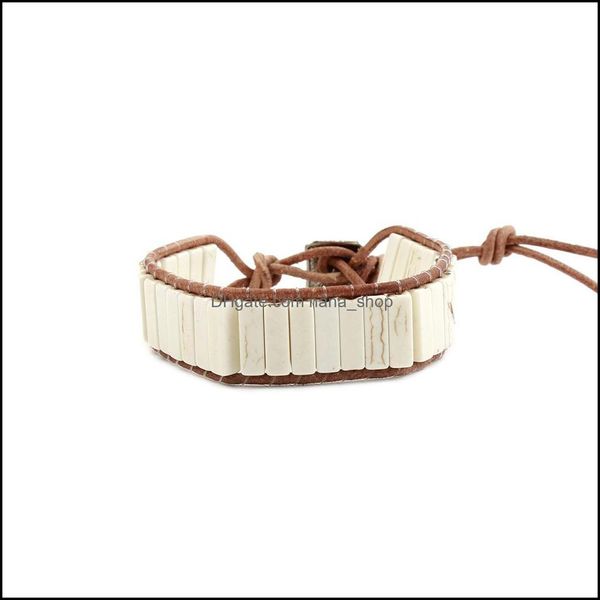 Braccialetti con fili di perline Gioielli fatti a mano Bohemian Pino bianco naturale Pietre turchesi Bracciale in pelle con chakra e perline avvolte per