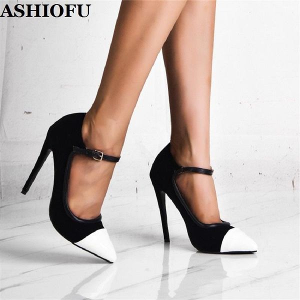 

dress shoes ashiofu women's high heels pumps real pos mary janes party prom white-toe evening fashion, Black