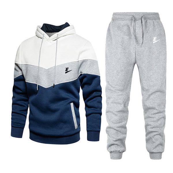 

fashion designer print tracksuit mens thermal men sportswear sets cotton hoodie+pants sporting suit casual sweatshirts sport jogging clothes, Gray