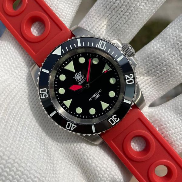 

wristwatches steeldive sd1955 super luminous hands black dial sapphire glass 41mm case nh35 automatic dive watch with ceramic bezel, Slivery;brown
