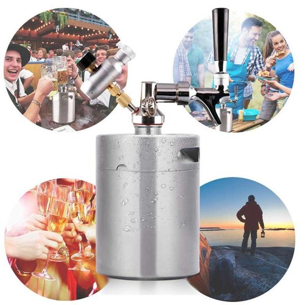 

water bottle camping 1.8l/64oz stainless steel mini pressurized beer keg kit outdoor portable dispenser for picnic