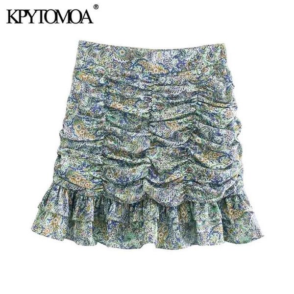 

kpytomoa women chic fashion with ruffled pleated printed mini skirts vintage high waist back zipper female skirts mujer 210730, Black