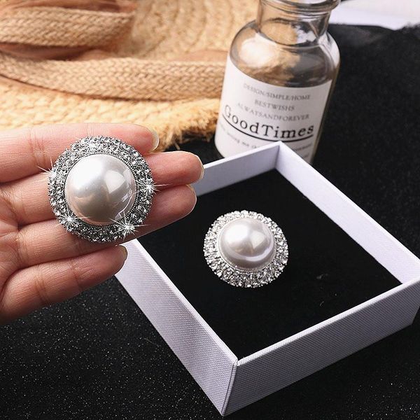

big round crystal pearl stud earring for women party jewelry dangle & chandelier, Silver
