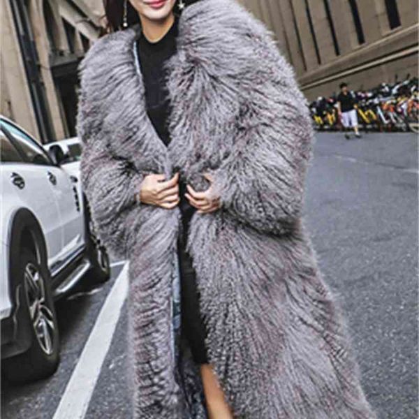 

new real mongolia women full pelt sheep fur jacket very long coat customized plus size f0950, Black