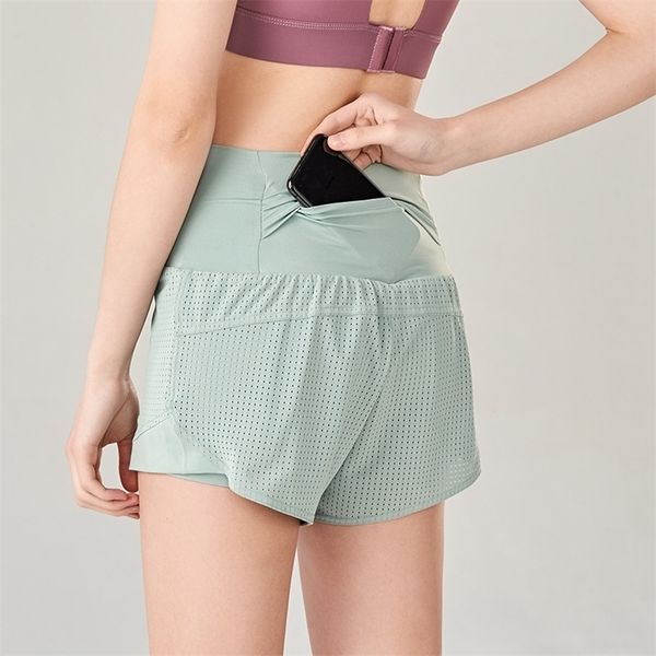 

yoga fitness running sports fake two shorts women's buttocks show thin elastic mesh fast dry anti light