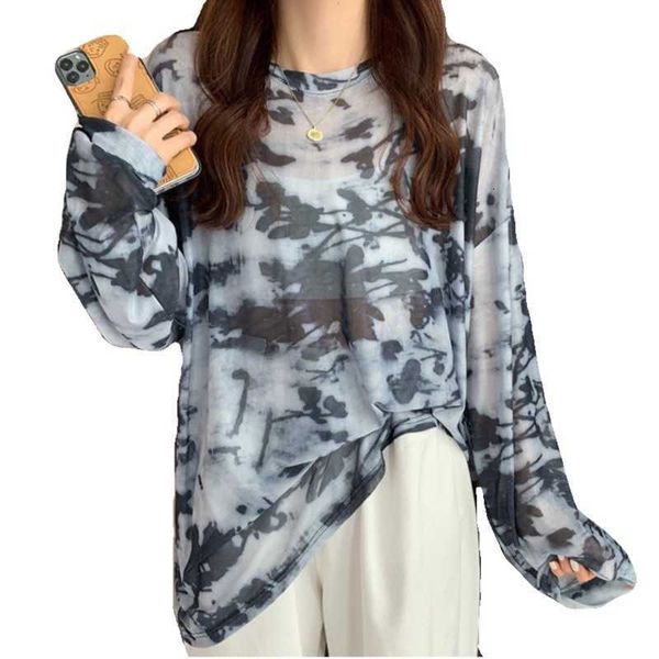 

women's sweaters tie dyed mh sunscreen women's summer loose ice thin perspective long sleeve t-shirt smock, White;black