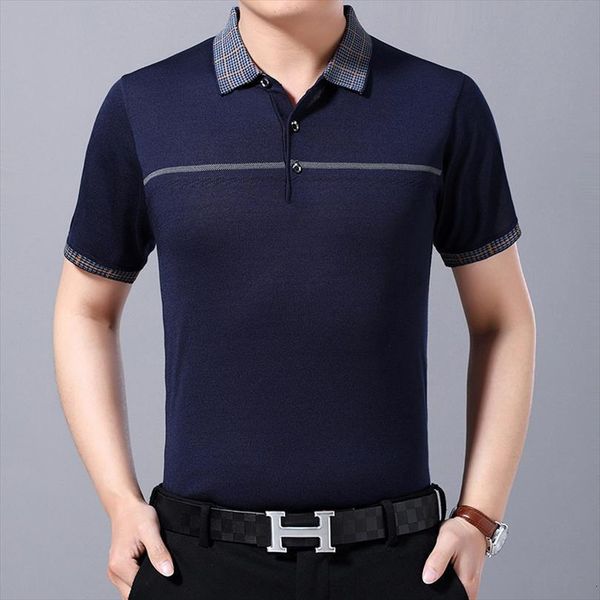 

Middle Aged Summer Short Mens Polos Sleeved Shirt Casual Knitwear Ice Silk Business Dad Wear, White;black