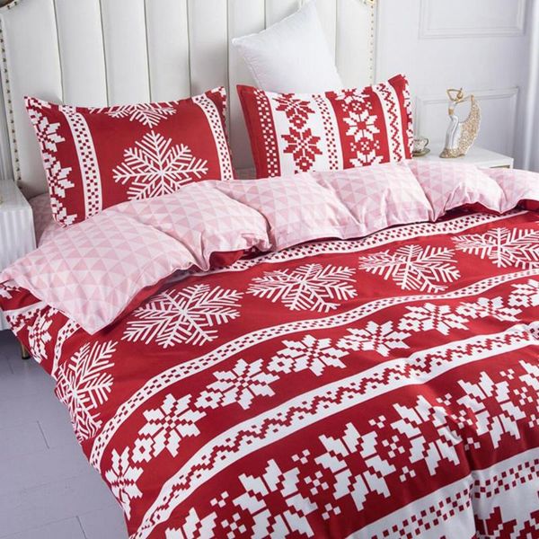 

bedding sets christmas duvet cover snowflake pattern printed red comforter with zipper closure 3 / 4pcs soft microfiber set