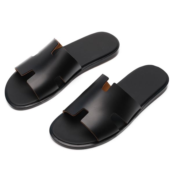 

luxury brand men slippers real leather summer sandals for male casual fashion outdoor athletic walking breathable beach shoes designer, Black