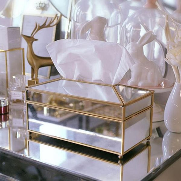 

luxury european style practical mirror glass tissue box waterproof paper towel holder dressing table tray home decor boxes & napkins
