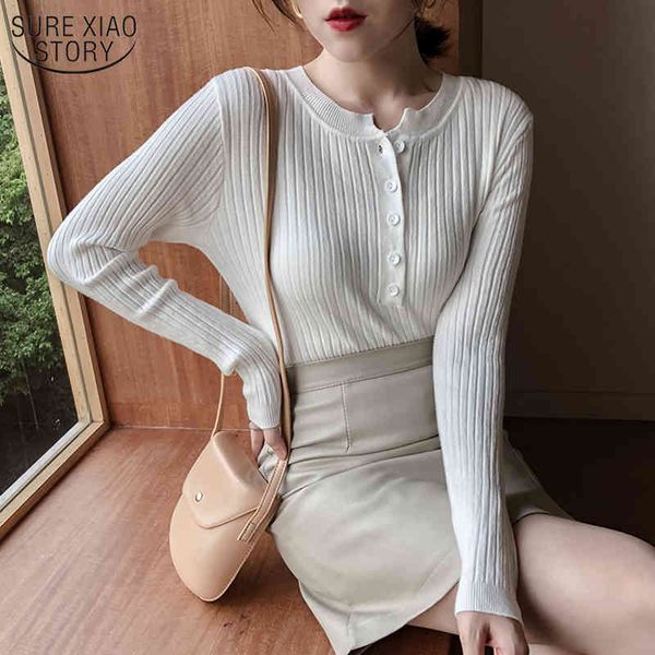 

autumn sweet solid color long sleeve knitted bottoming shirt pullover women round neck thin chic sweater 10973 210508, White;black