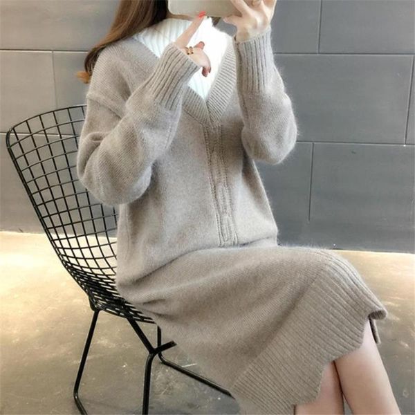 

casual dresses maxi sweater dress women long sleeve female basicloose chic, Black;gray