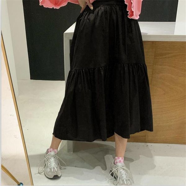 

skirts 2021 spring summer women high waist long skirt autumn solid ruffle cotton maxi high-low design plus size m-7xl, Black